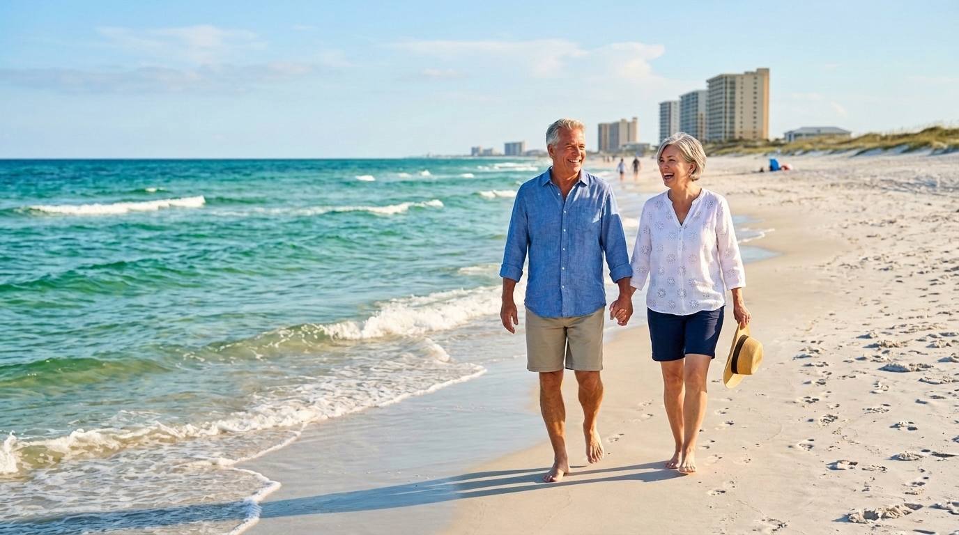 Active Senior Couple on the Beach in Gulf Shores Alabama