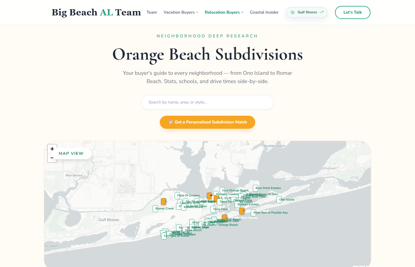 Orange Beach subdivision search map preview